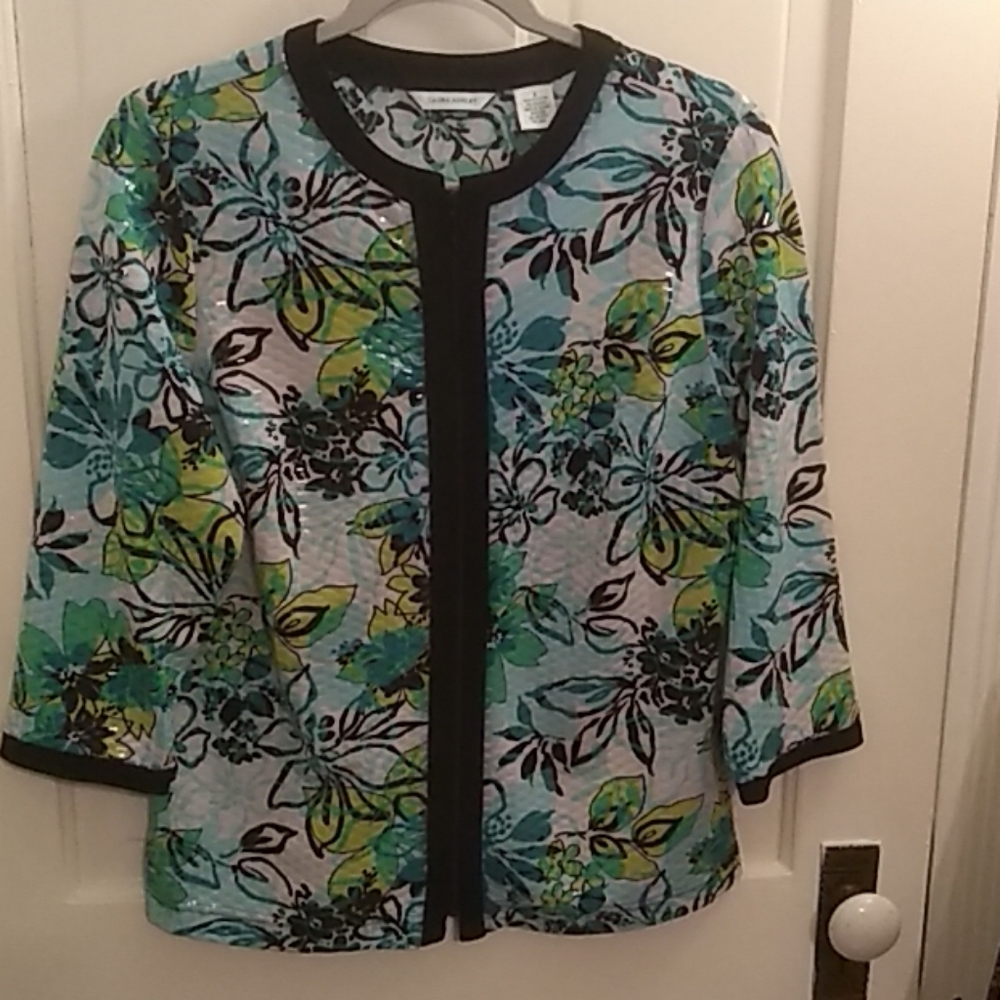 NWOT Laura Ashley Shiny Zip up Floral Jacket